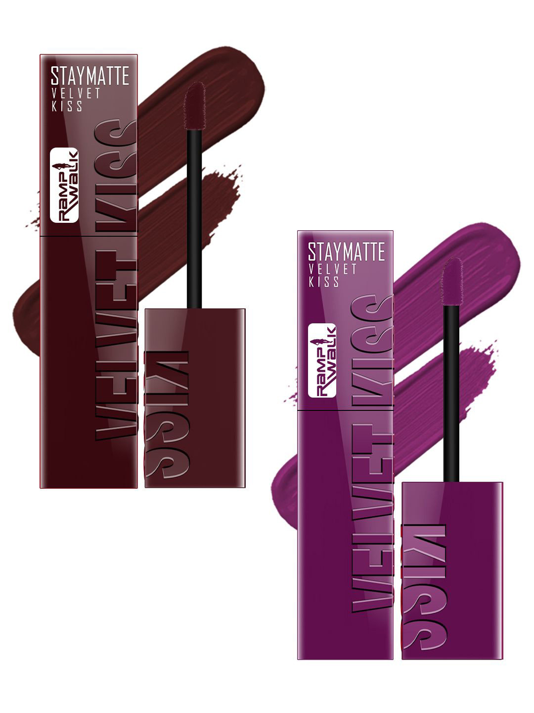 Ramp Walk Set Of 2 Velvet Kiss Waterproof Liquid Lipstick 3.5 ml Each - 2 Maroon-3 Wine