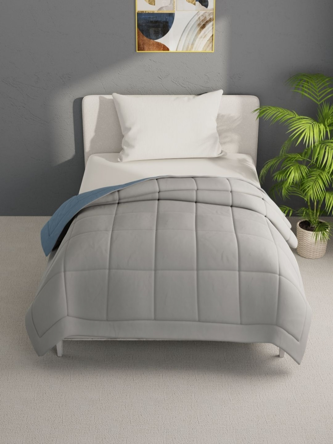 BIANCA Silver-Toned & Blue Microfiber AC Room Single Bed Comforter