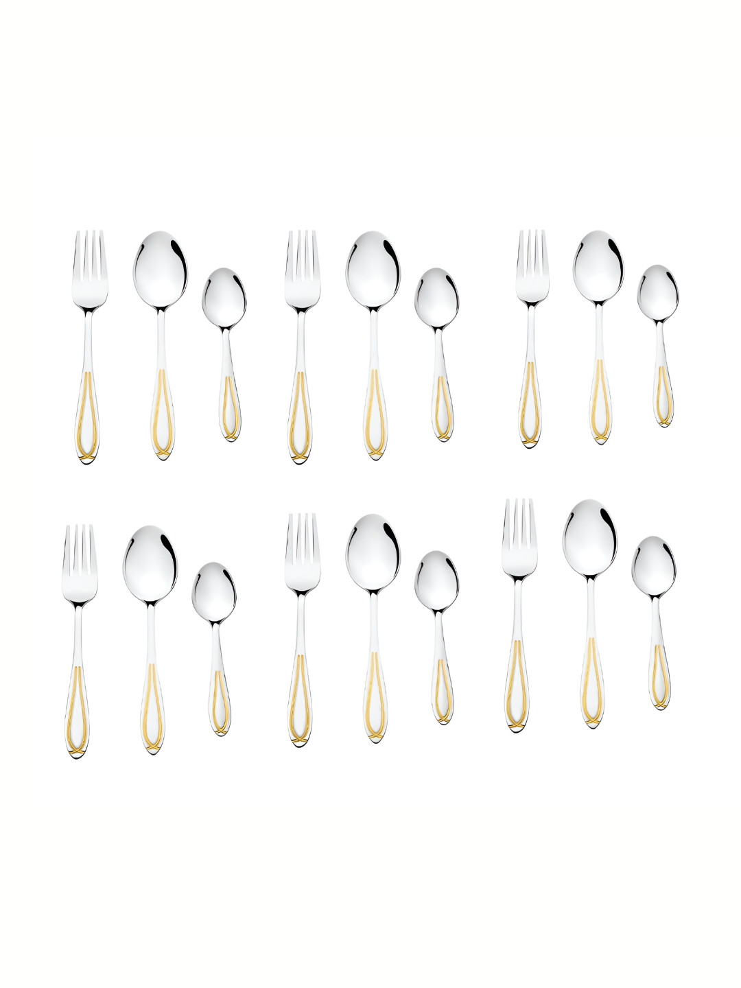 FNS Silver-Toned 18 Pieces Stainless Steel 24 Karat Gold Plated Cutlery Set of