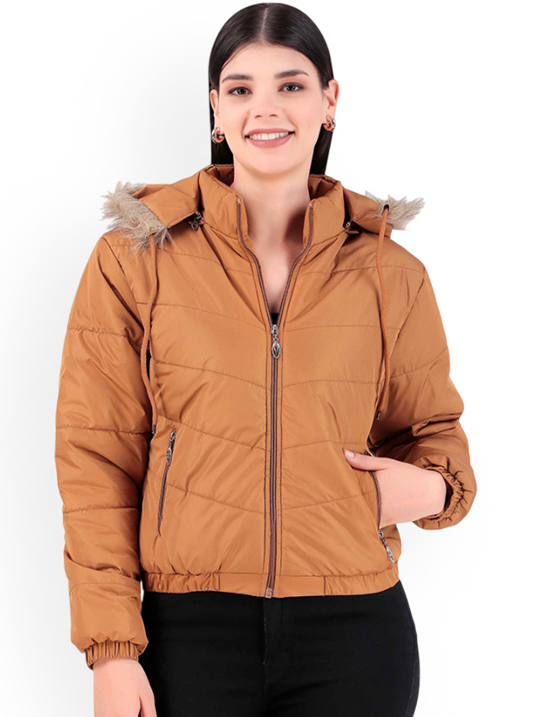 Brazo Women wmn_jack_short_05 Solid Hooded Long Sleeves Parka Jacket