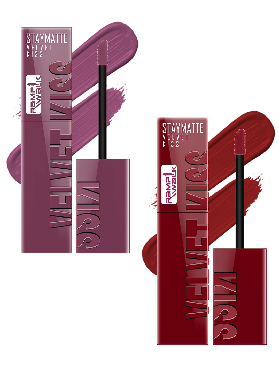 Ramp Walk Velvet Kiss Set Of 2 Liquid Lipstick - 3.5 ml Each -Dark Mauve 6-Bright Maroon 9