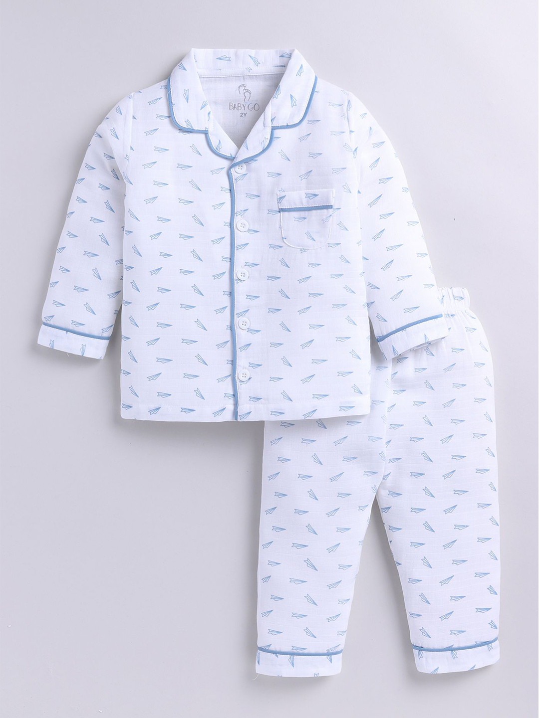 BABY GO Boys Conversational Printed Cuban Collar Pure Cotton Casual Shirt With Pyjamas