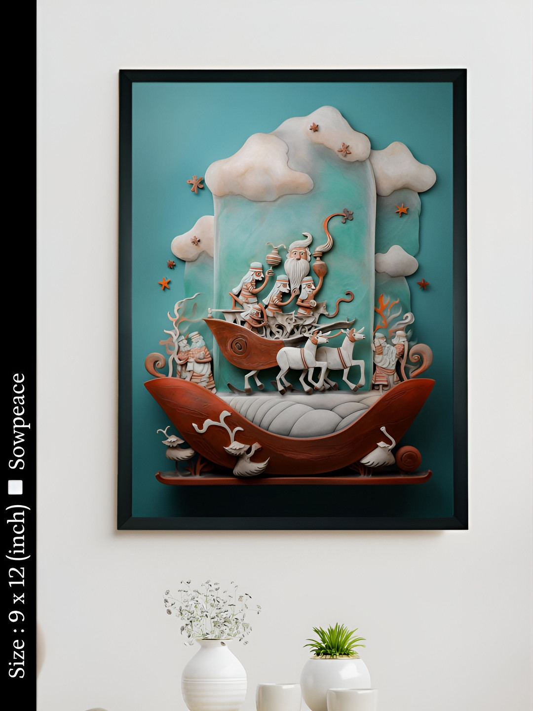 SOWPEACE Turquoise Blue & White 1 Piece Canvas Abstract Wall Photographs