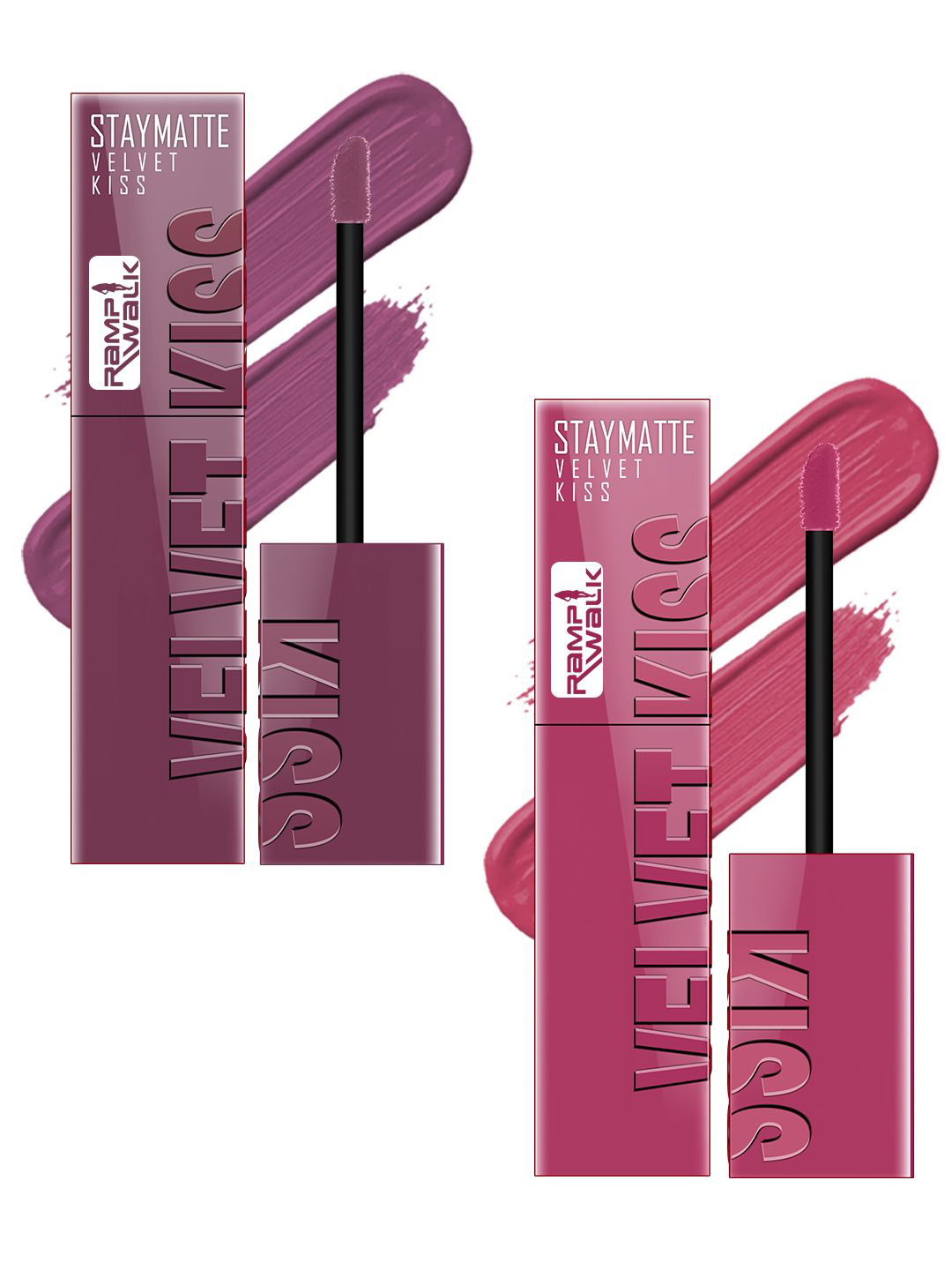 Ramp Walk Set Of 2 Velvet Kiss Liquid Lipstick - 3.5 ml Each -Dark Mauve 6-Nude Pink 10