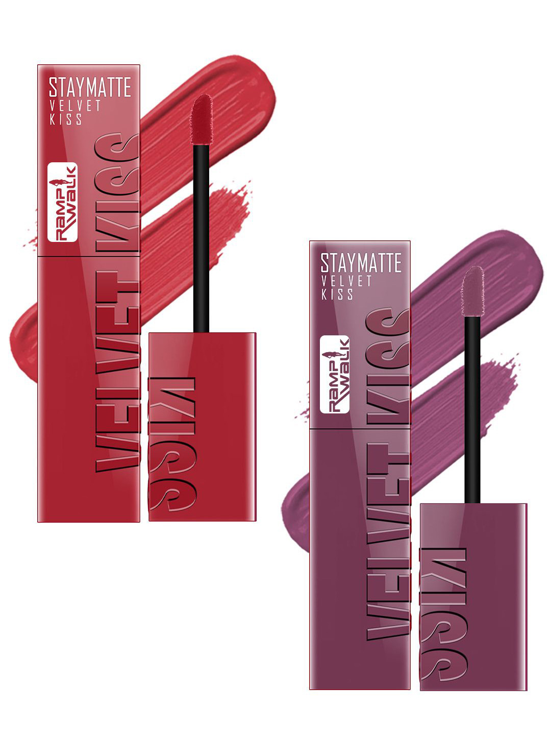 Ramp Walk Set Of 2 Velvet Kiss Liquid Lipstick - 3.5 ml Each - 1 Matte Red - 6 Dark Mauve