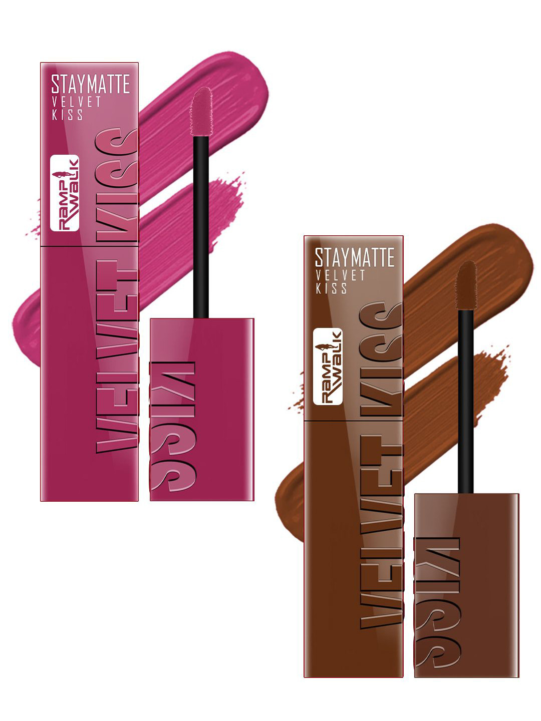 Ramp Walk Set Of 2 Velvet Kiss Liquid Lipstick 3.5 ml Each - Dark Pink-Chocolate Brown