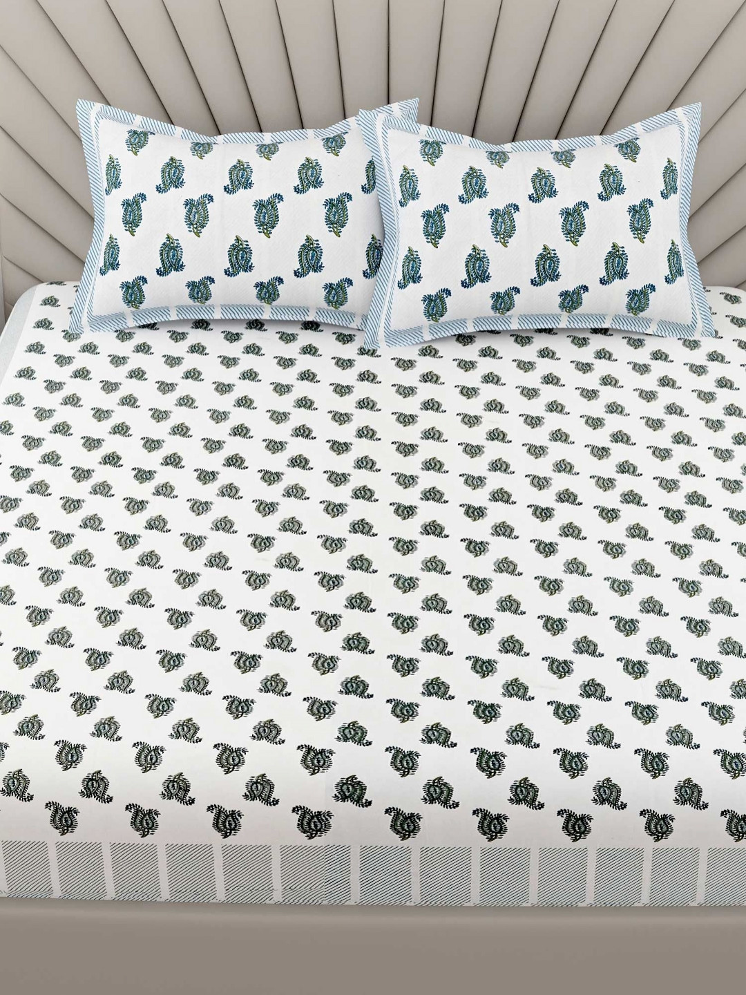 Adwitiya White Floral Cotton 300 TC King Fine Bedsheet with 2 Pillow Covers-241.3 x 274.32 cm