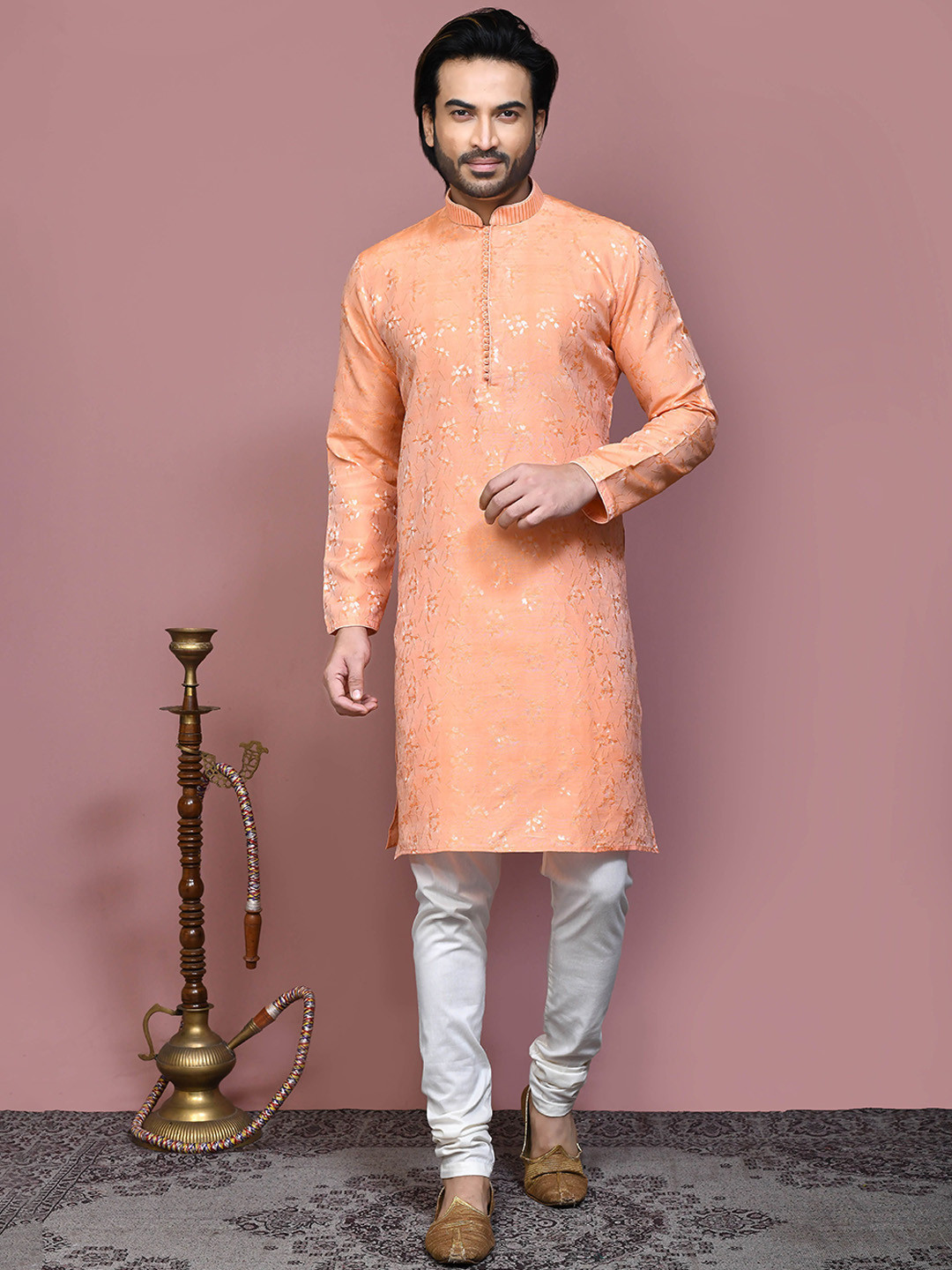 RANAK Floral Printed Mandarin Collar Regular Cotton Straight Kurta