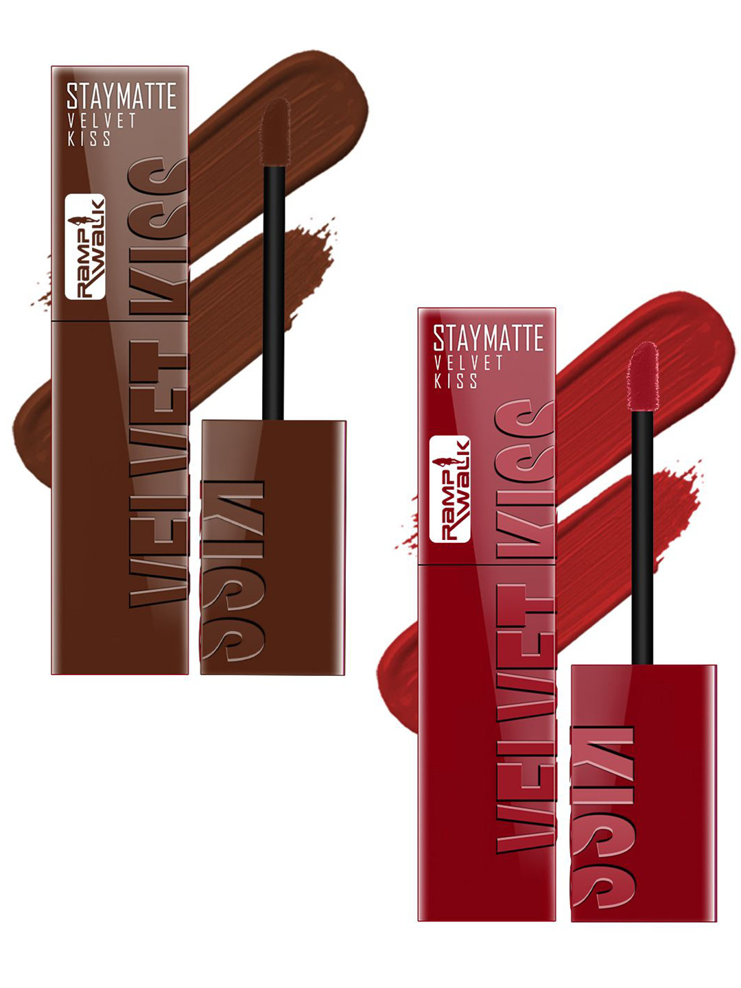 Ramp Walk Set Of 2 Velvet Kiss Liquid Lipsticks- 3.5 ml Each- Dark Brown- Cherry Red