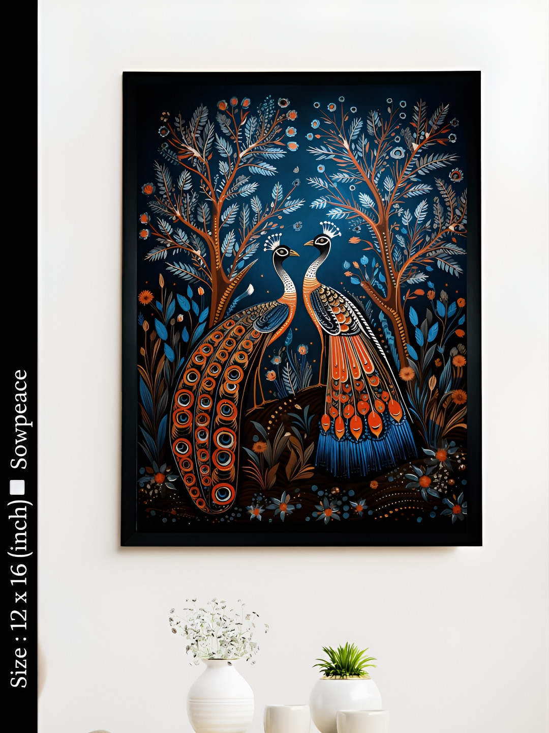 SOWPEACE Two Peacock Canvas Wall Rectangle Paintings Wall Art