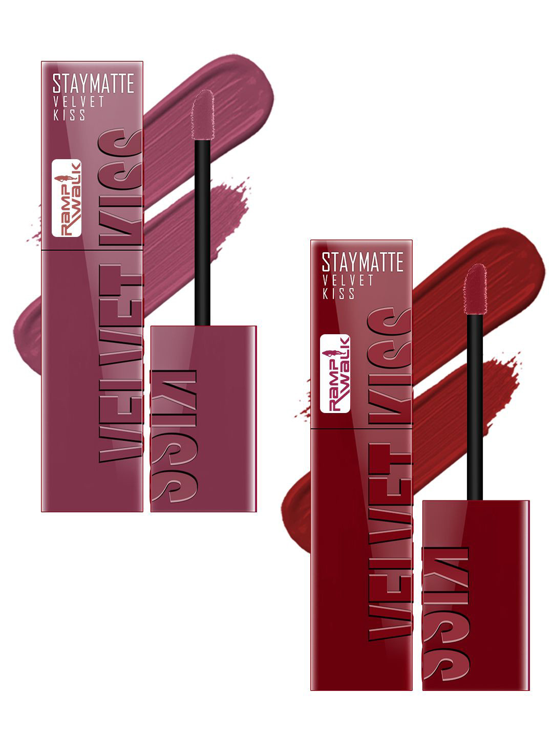 Ramp Walk Set Of 2 Velvet Kiss Liquid Lipstick - 3.5 ml Each-Light Mauve 4-Bright Maroon 9
