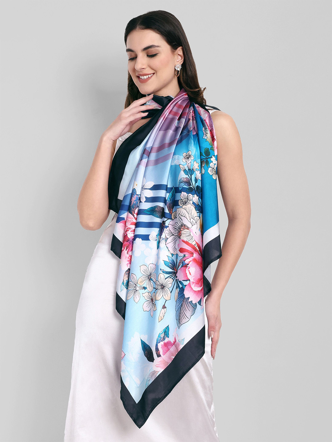 Sarisp Women Floral Printed Satin Scarf