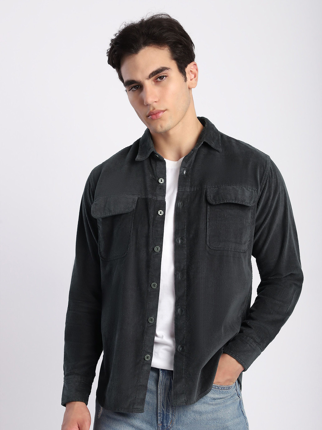 Beyoung Flap Pocket Corduroy Shirt