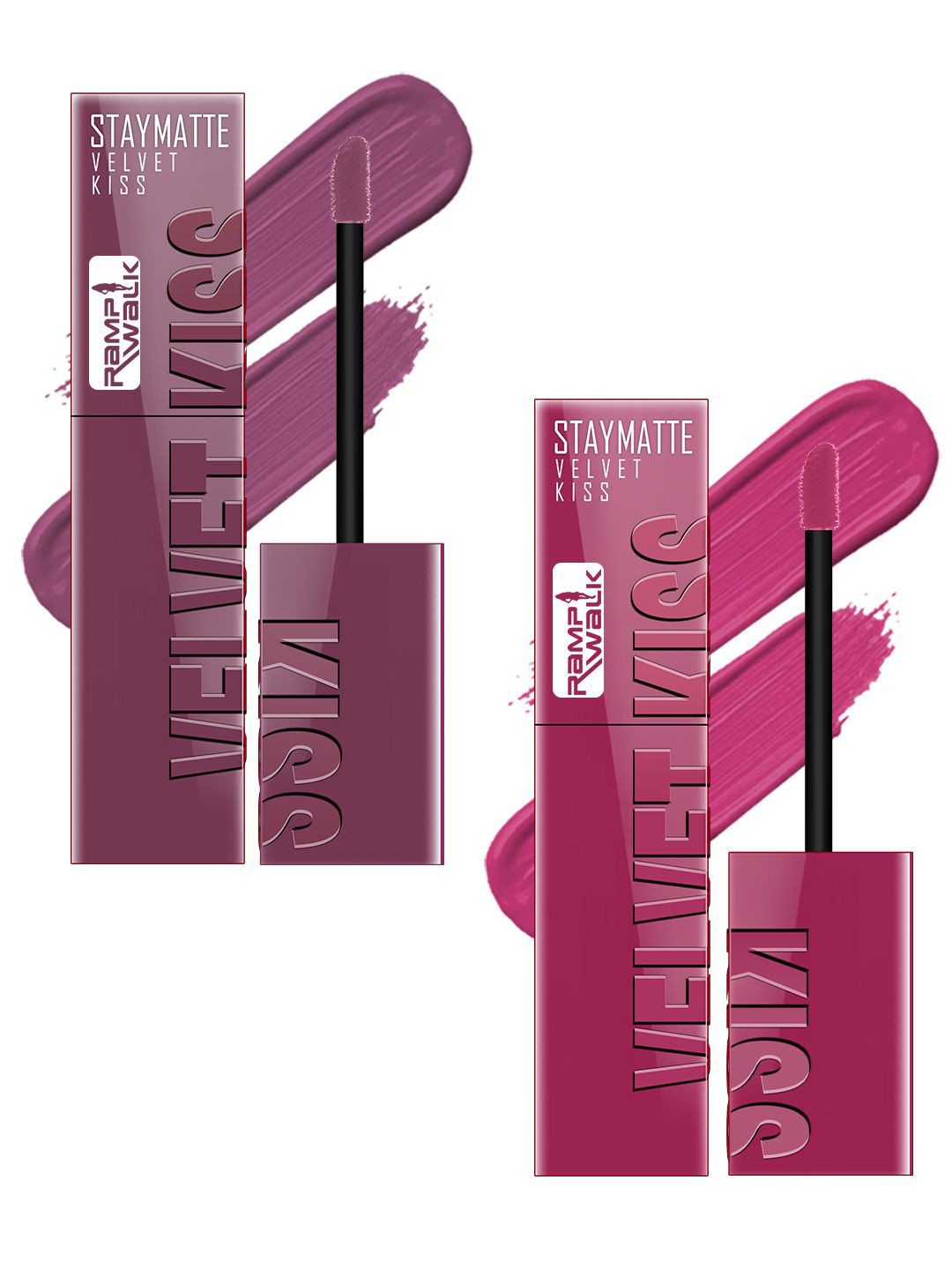 Ramp Walk Velvet Kiss Set Of 2 Liquid Lipstick - 3.5 ml Each - Dark Mauve - Dark Pink