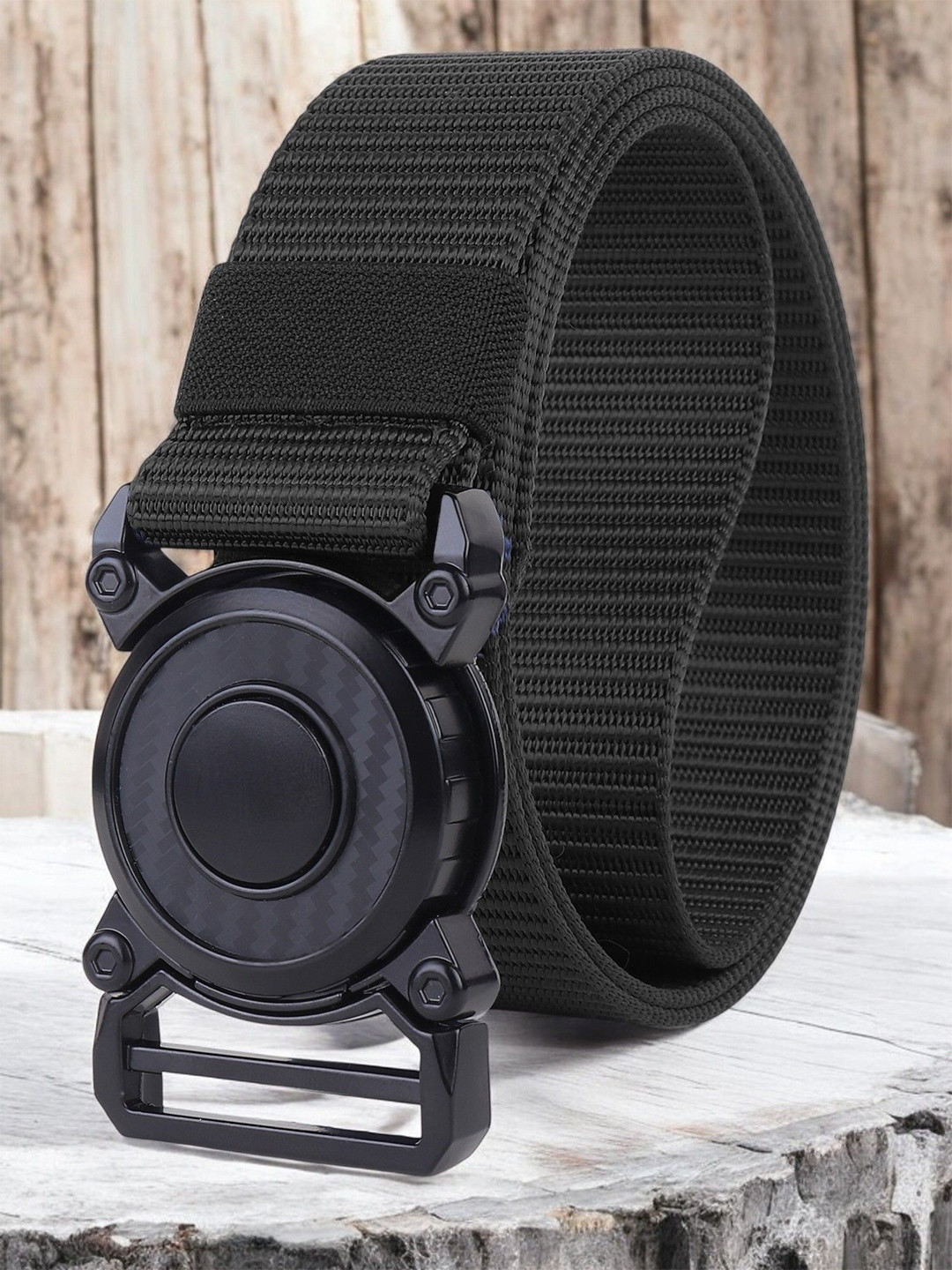 glitchez Men Textured D-Ring  Belt