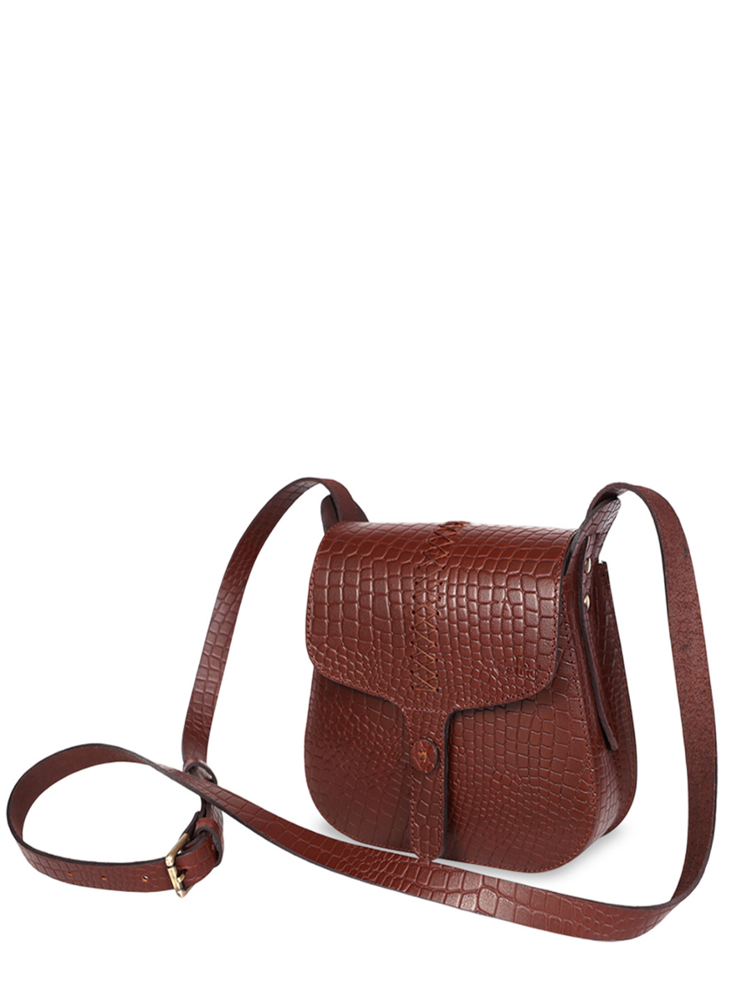 Celtic Women Brown Textured Leather Crossbody Sling Bag