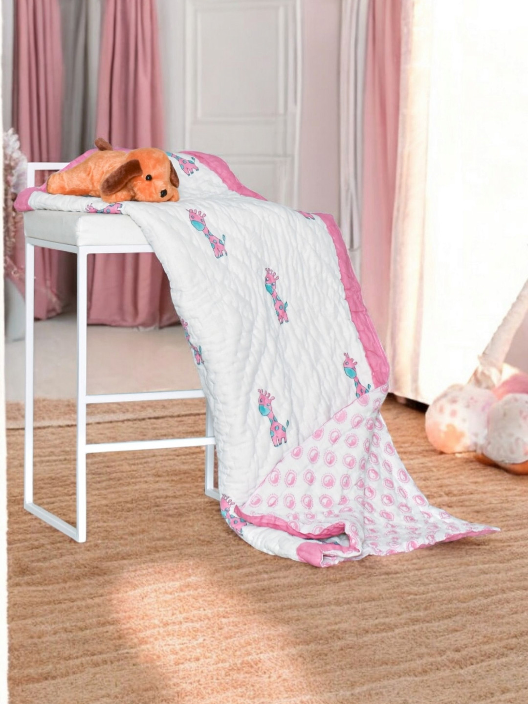 Feels Like Home White Cartoon Characters Printed Mild Winter 350 GSM Single Bed Quilt