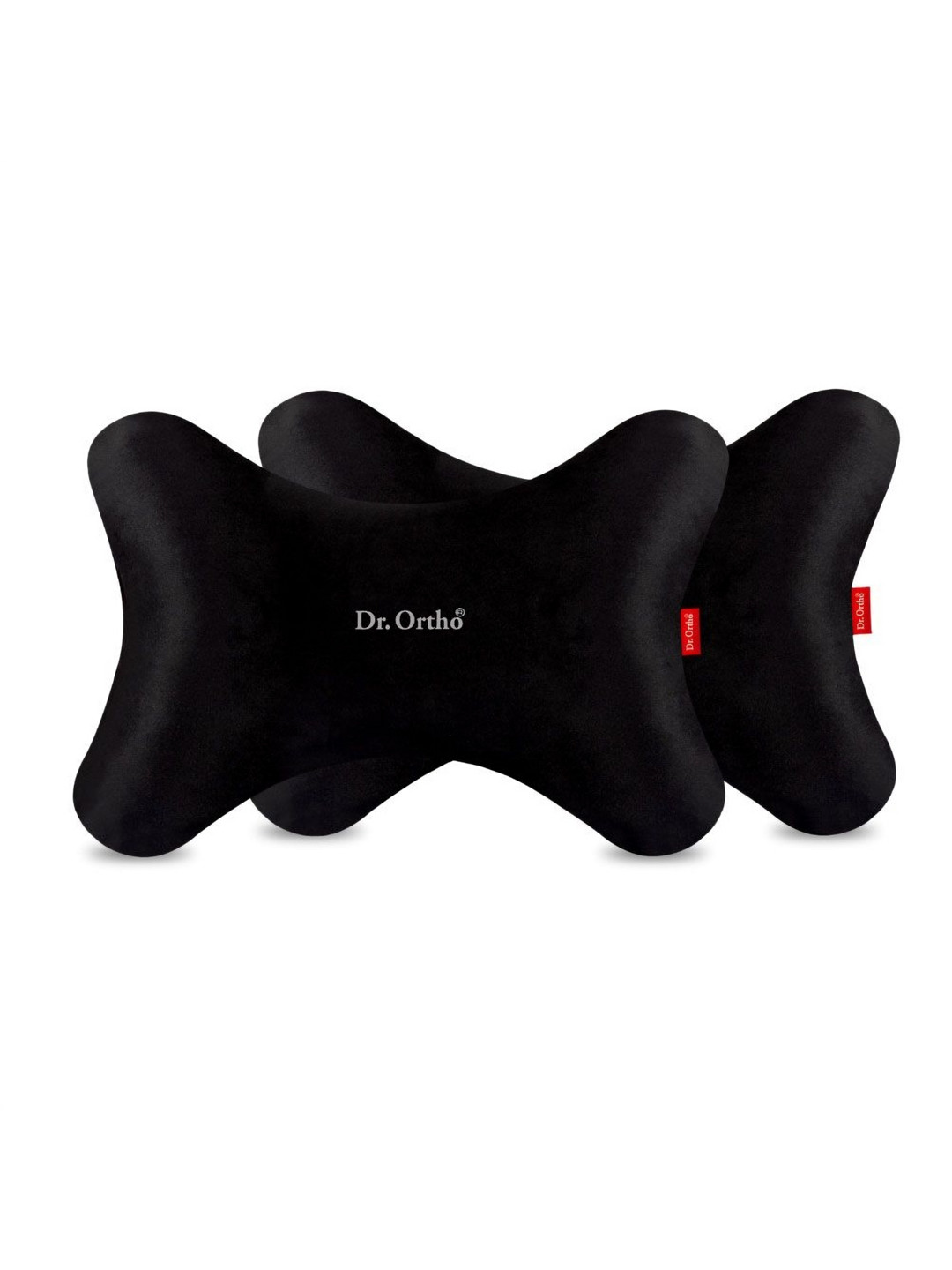 DR.ORTHO Orthopaedic Black Solid Faux Velvet Set of 2 Firm Memory Foam Travel Pillow-8.89 x 19.05 x 27.94 cm