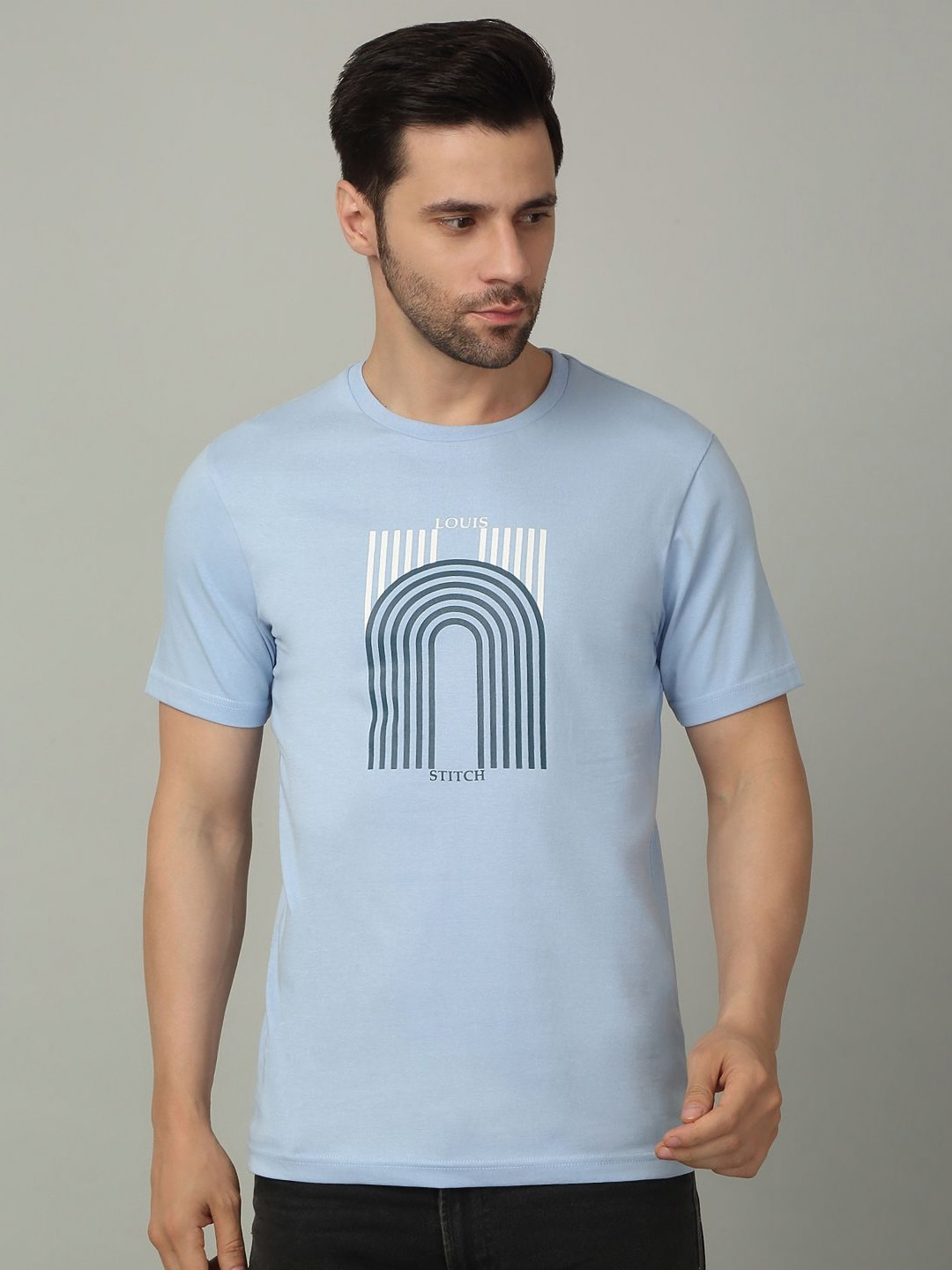 LOUIS STITCH Men Graphic Printed Round Neck Cotton T-shirt