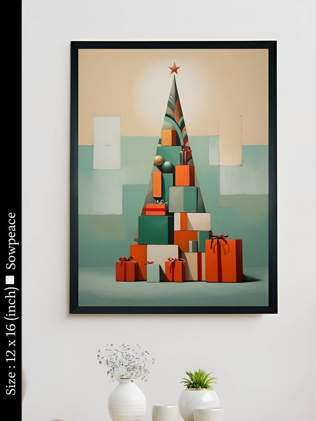 SOWPEACE Triangle Tree Canvas Wall Rectangle Photographs Wall Art - 16 x 12 In