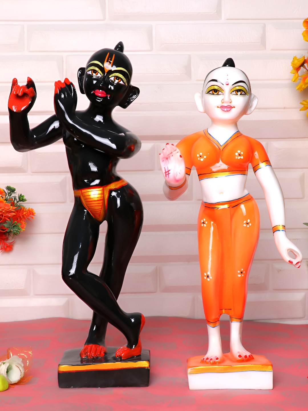 GW CREATIONS Radha Krishna Black Marble Glossy Prayer Room Set of 2 Large Showpieces - 2.8 Inches