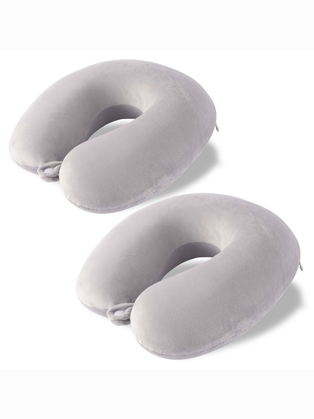 Kuber Industries Grey 2 Pieces U-Shaped Memory Foam Filled Cotton Travel Pillows