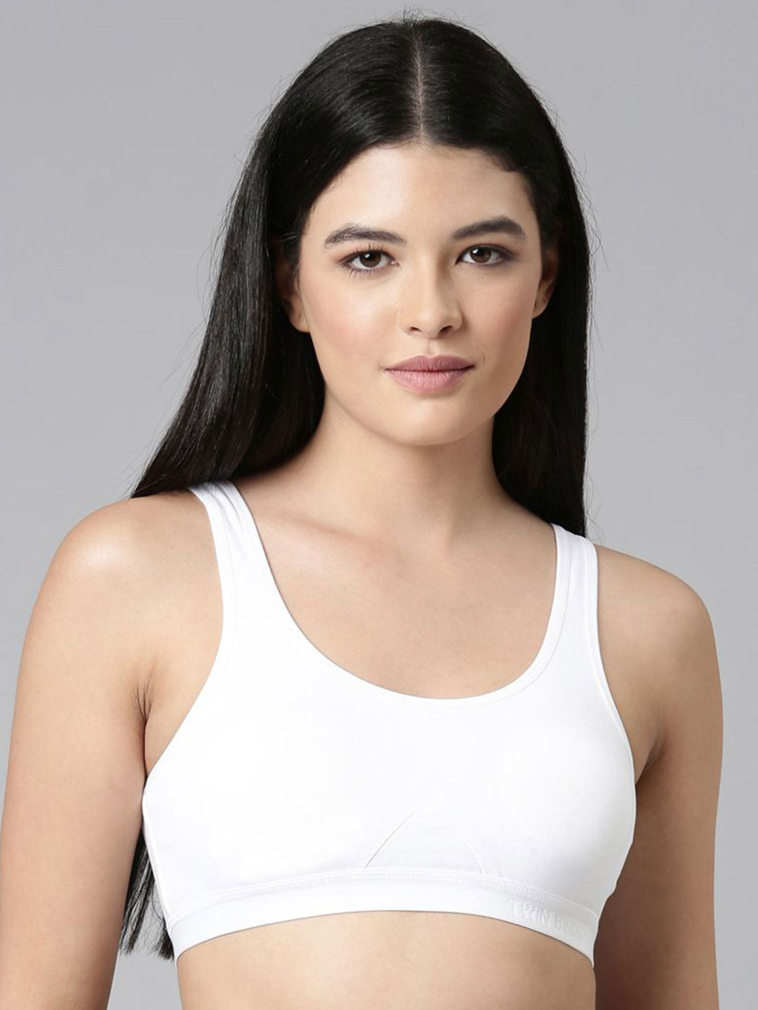 TWIN BIRDS Pearl White Women Solid Sports Bra