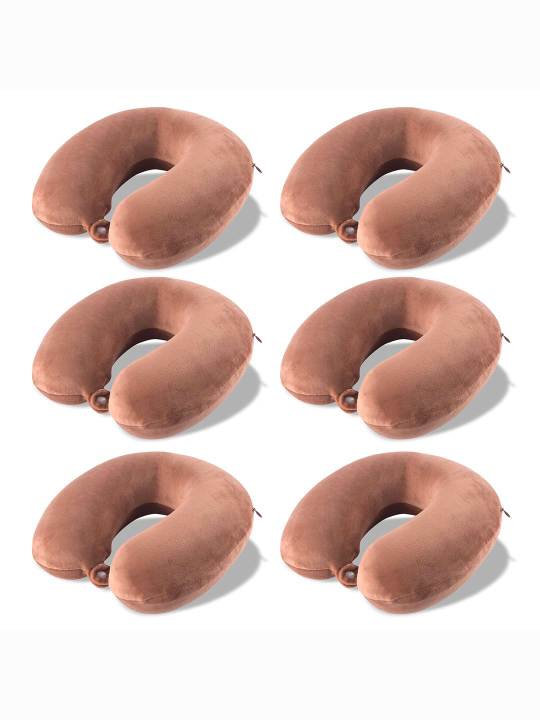Kuber Industries Brown Solid Cotton Set of 6 Firm Memory Foam Travel Pillow-13 x 24 x 28 cm