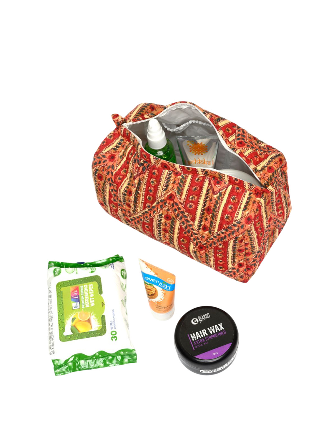 Block N Style Block Printed Border Trail Quilted Makeup Pouch