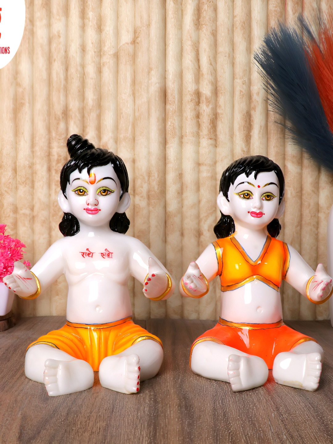 GW CREATIONS Yellow & White Radha Krishna Exquisite Marble Religious Idol Showpiece