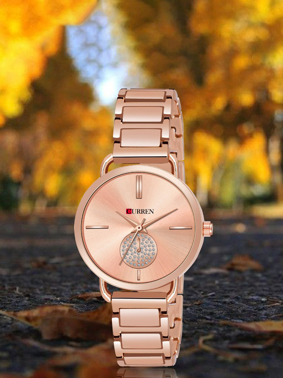 Curren Women Embellished Dial & Stainless Steel Bracelet Style Analogue Watch 2P-ZW6F-F28Z