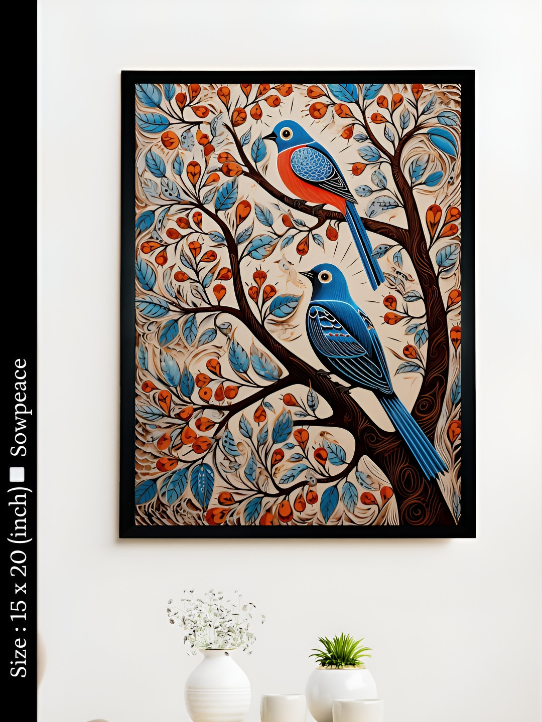 SOWPEACE Cream-Coloured & Red 1 Piece Canvas Birds and Animals Wall Paintings