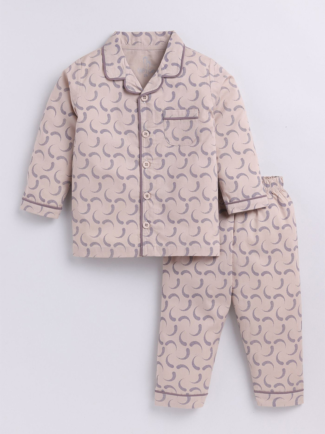 BABY GO Boys Printed Lapel Collar Pure Cotton Shirt with Pyjama