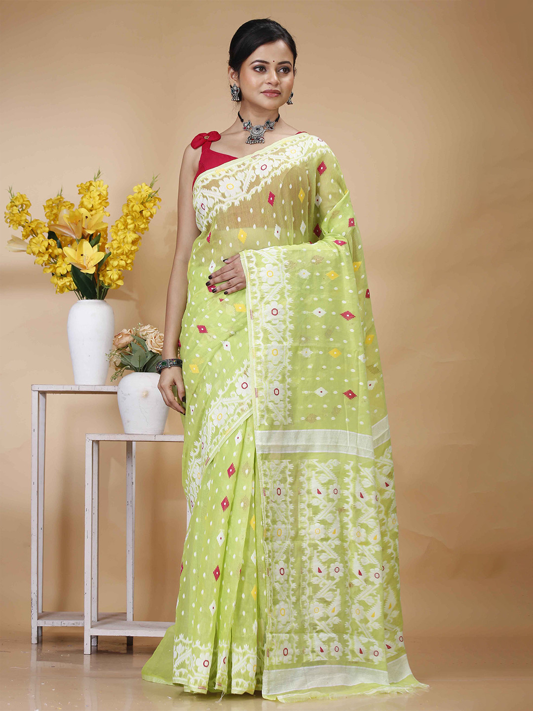 Ruuprekha Floral Organza Fusion Jamdani Saree
