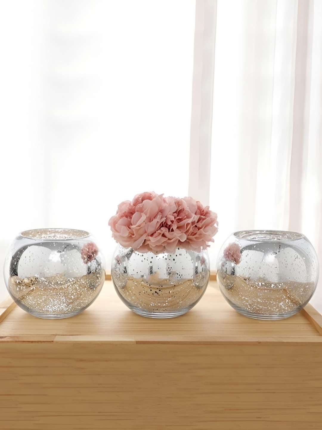 TIED RIBBONS Silver-Toned 3 Pieces Glass Flower Vases