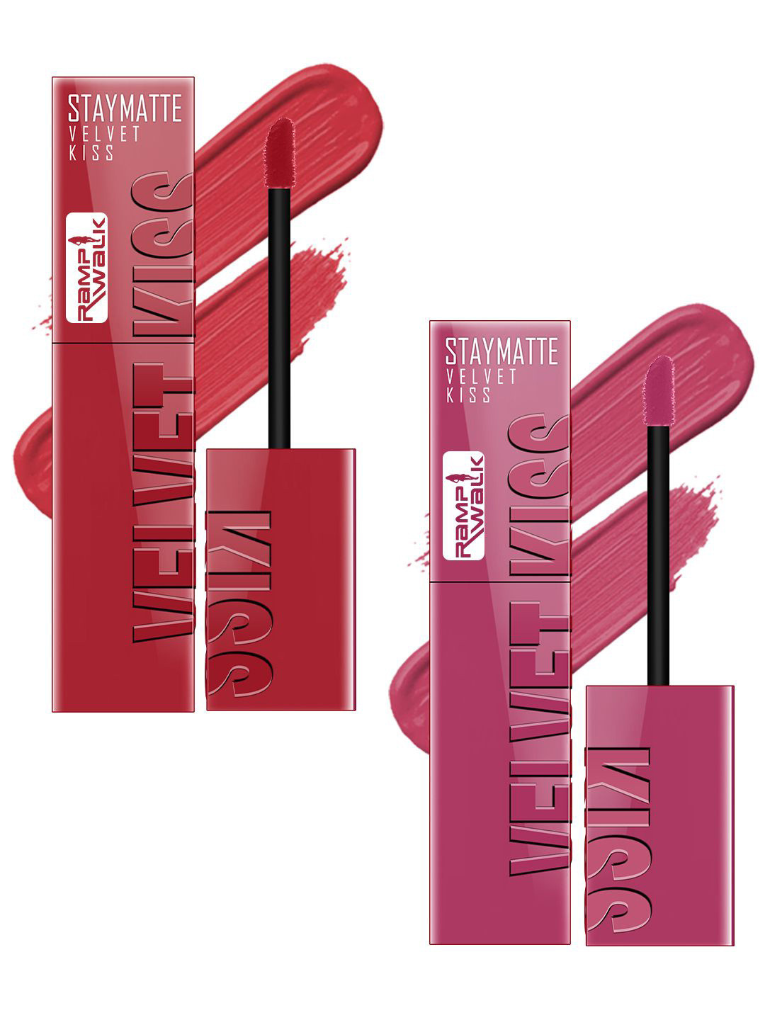 Ramp Walk Velvet Kiss Set Of 2 Liquid Lipstick - 3.5 ml Each - Matte Red - Nude Pink