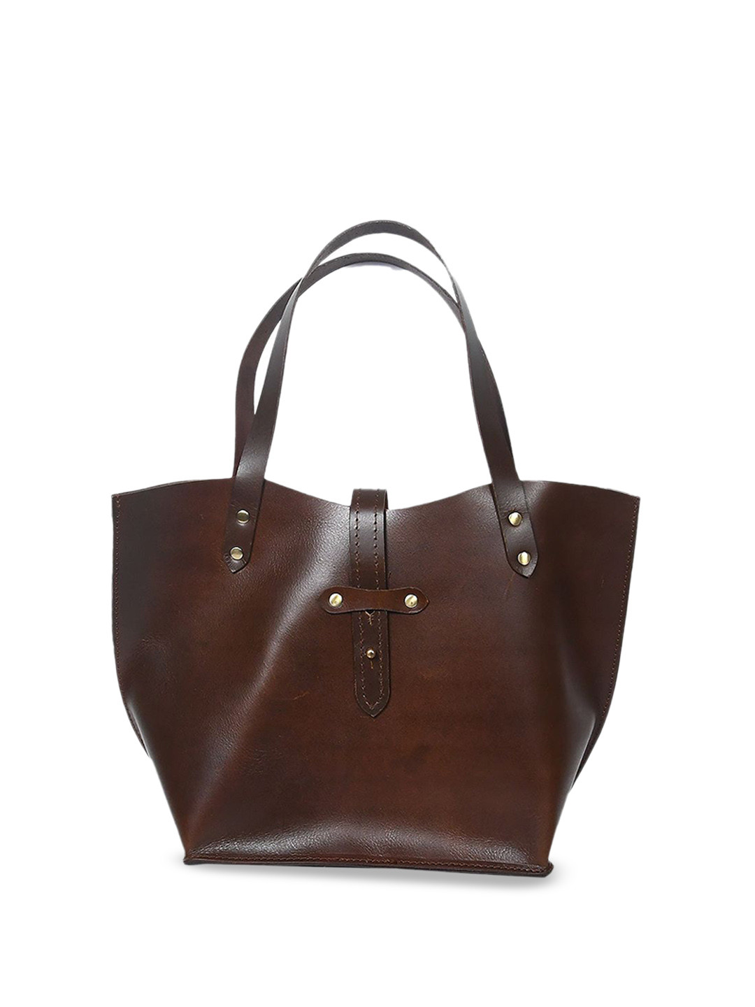 Celtic Brown Solid Leather Structured Shoulder Bag Classic Design with Dual Handles