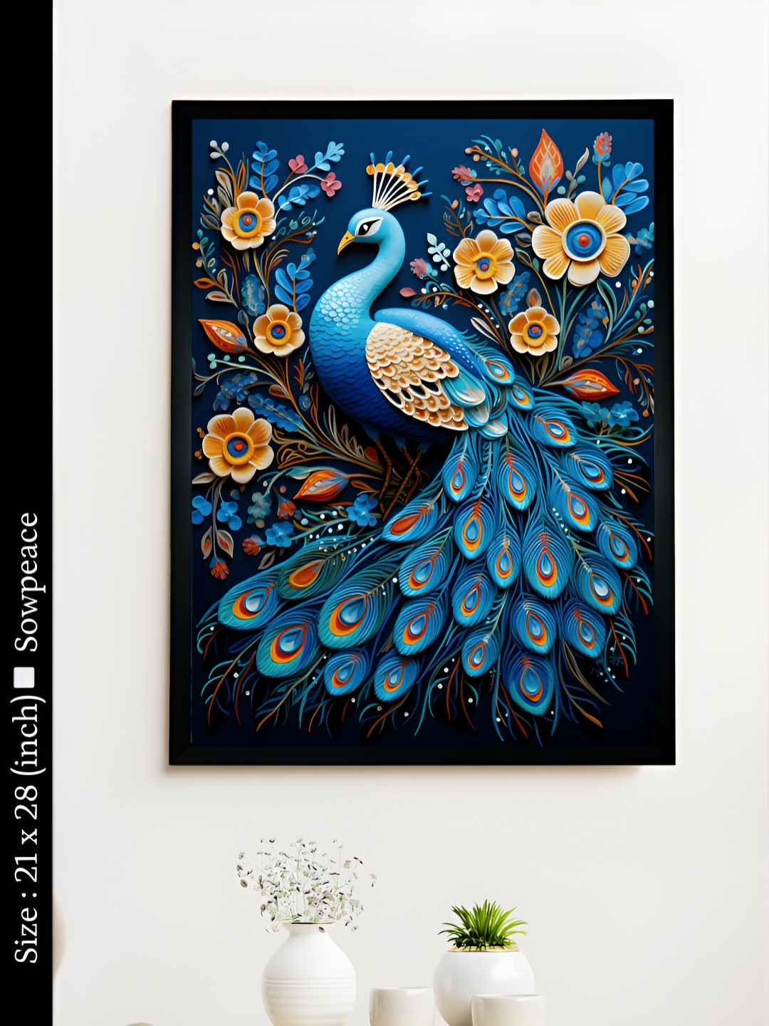 SOWPEACE Artisan Peacock Bloom Canvas Wall Rectangle Photographs Wall Art