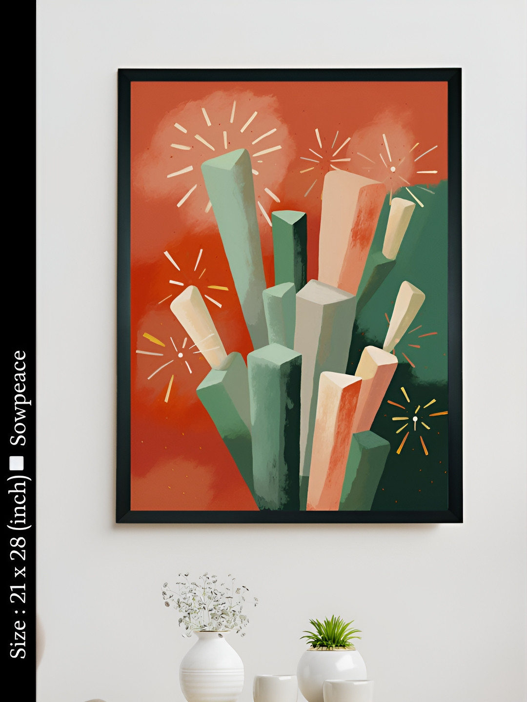 SOWPEACE Red & Green 1 Piece Canvas Abstract Wall Photographs