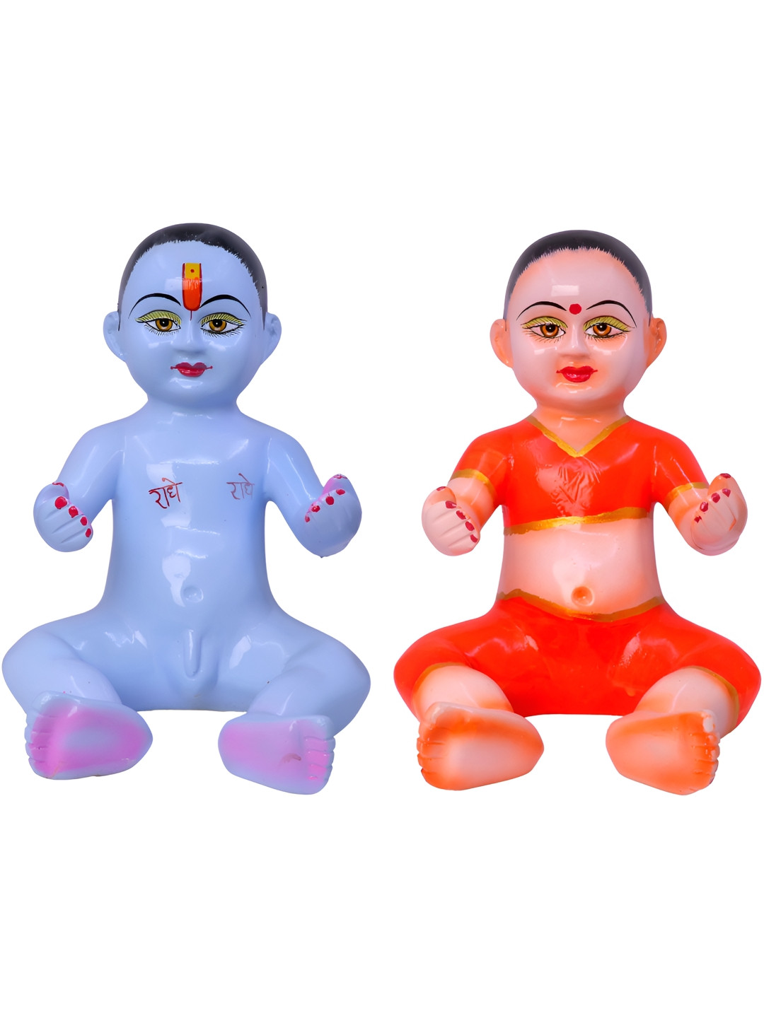 GW CREATIONS Radha Krishna Blue Marble Glossy Prayer Room Set of 2 Large Showpieces - 6.7 Inches