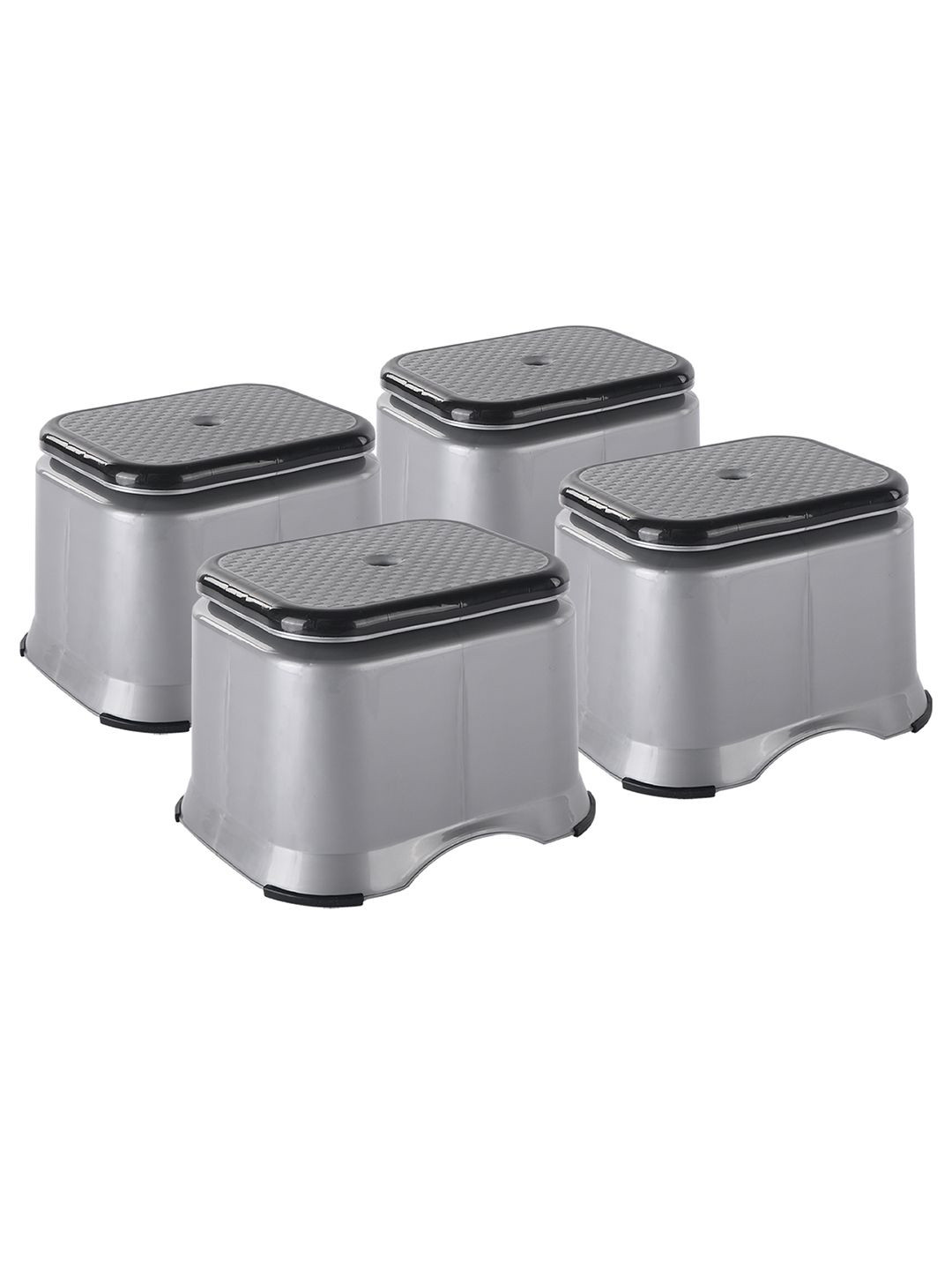 Kuber Industries Grey & Black 4 Pieces Anti-Slip Bathroom Stools