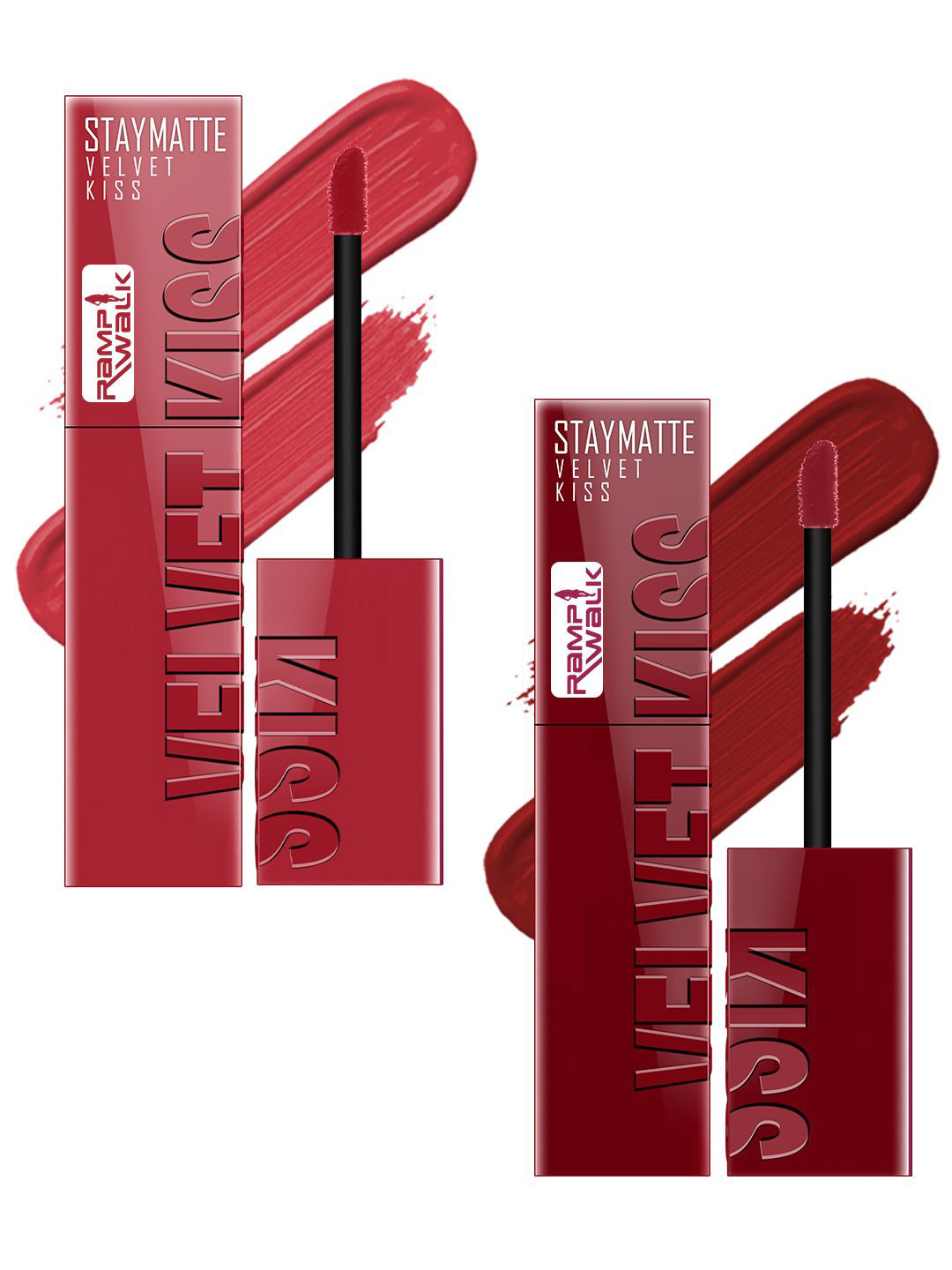 Ramp Walk Set Of 2 Velvet Kiss Liquid Lipstick- 3.5ml Each- Matte Red- Bright Maroon