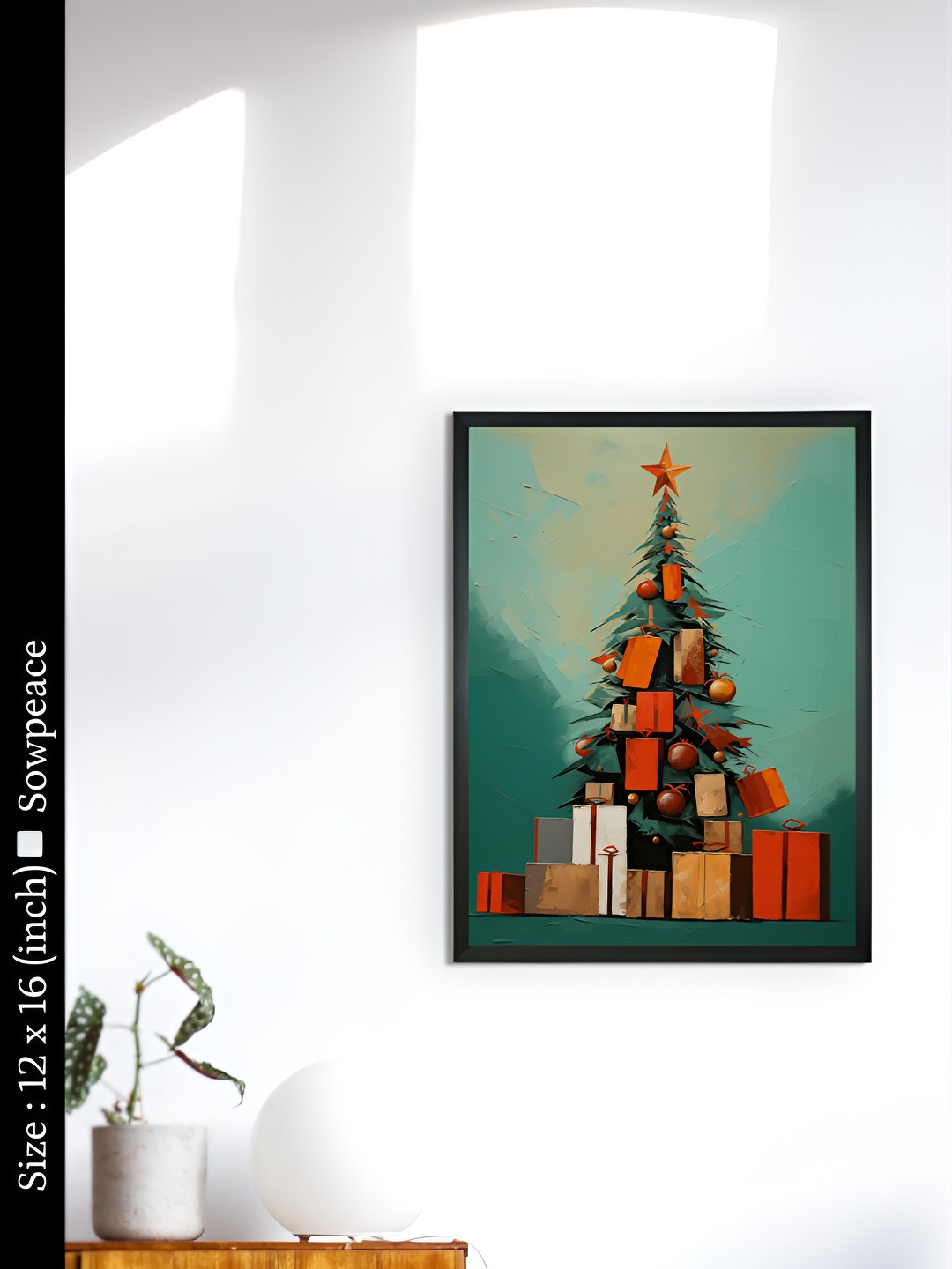 SOWPEACE Star-Topped Tree Canvas Wall Rectangle Photographs Wall Art-4.7 x 6.3In