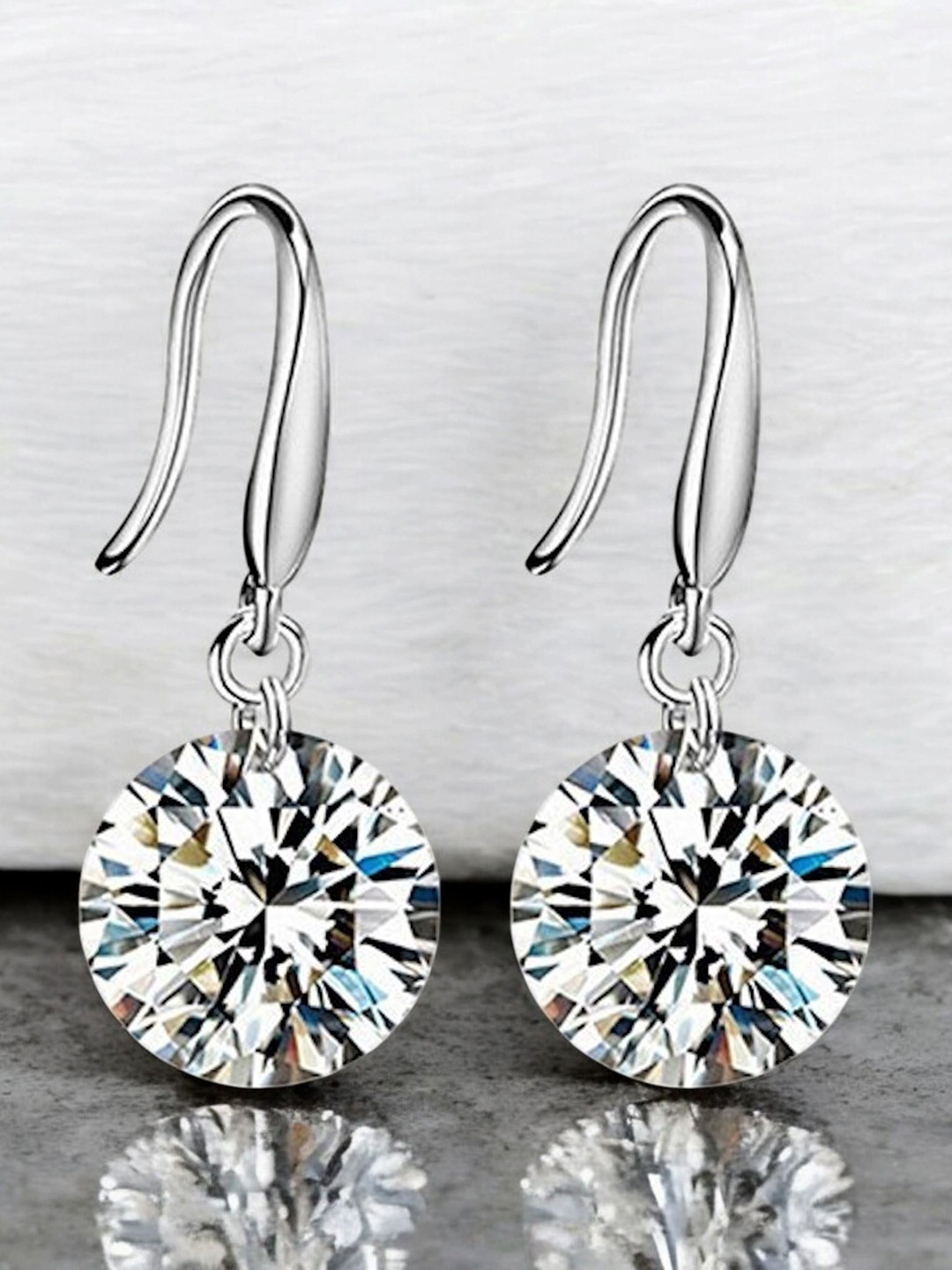 Nilu's Collection Silver-Plated Enchanting Light Weight Cubic Zircon Crystal Drop Earrings