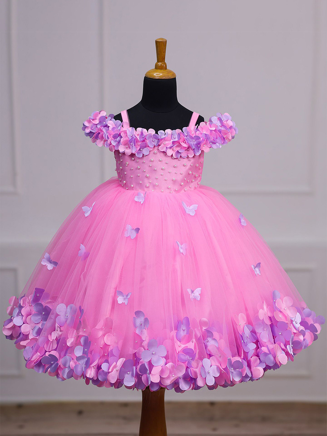 Li & Li Boutique Girls Embellished Net Fit & Flare Maxi Dress