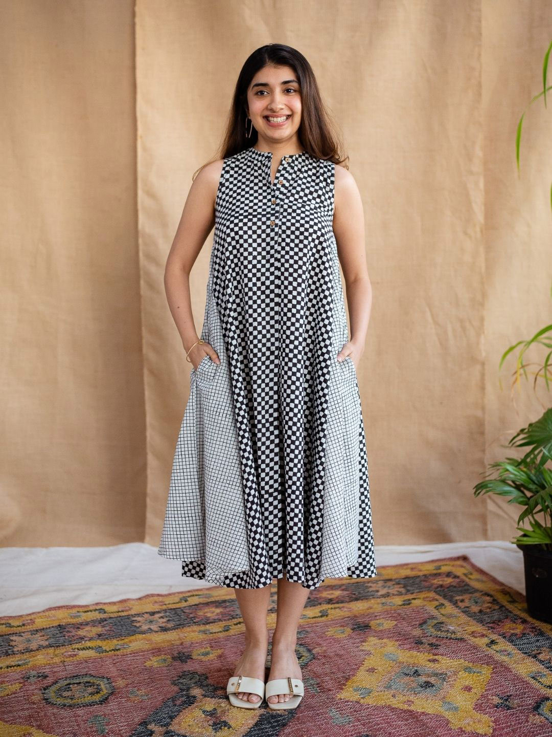 THE INDIAN ETHNIC CO Cotton Printed A-Line Midi Dress