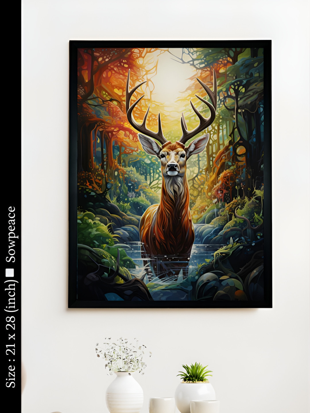 SOWPEACE Horn Deer Canvas Wall Rectangle Paintings Wall Art