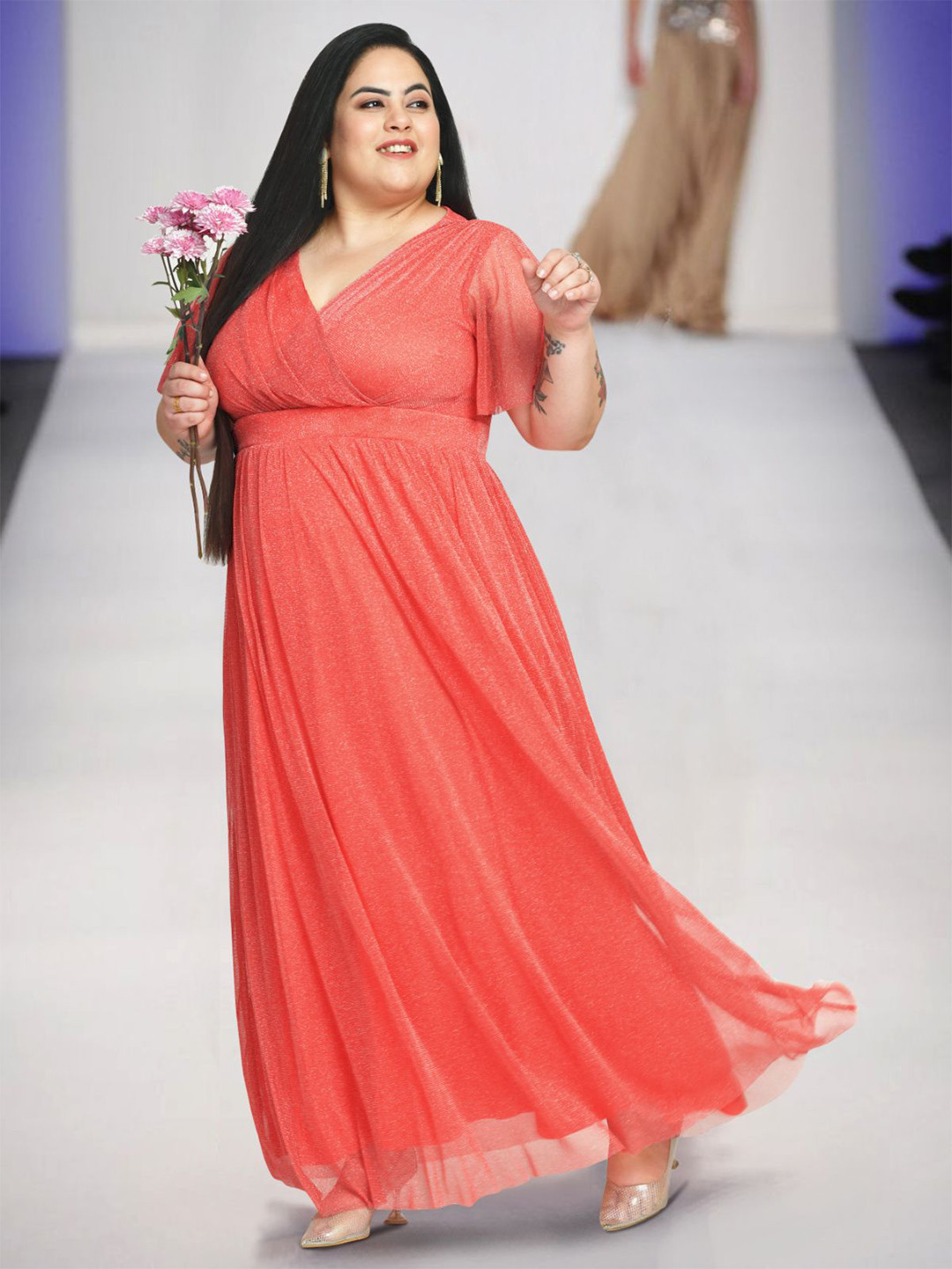 wild U Women Plus Size Flared Sleeve Gown Dress