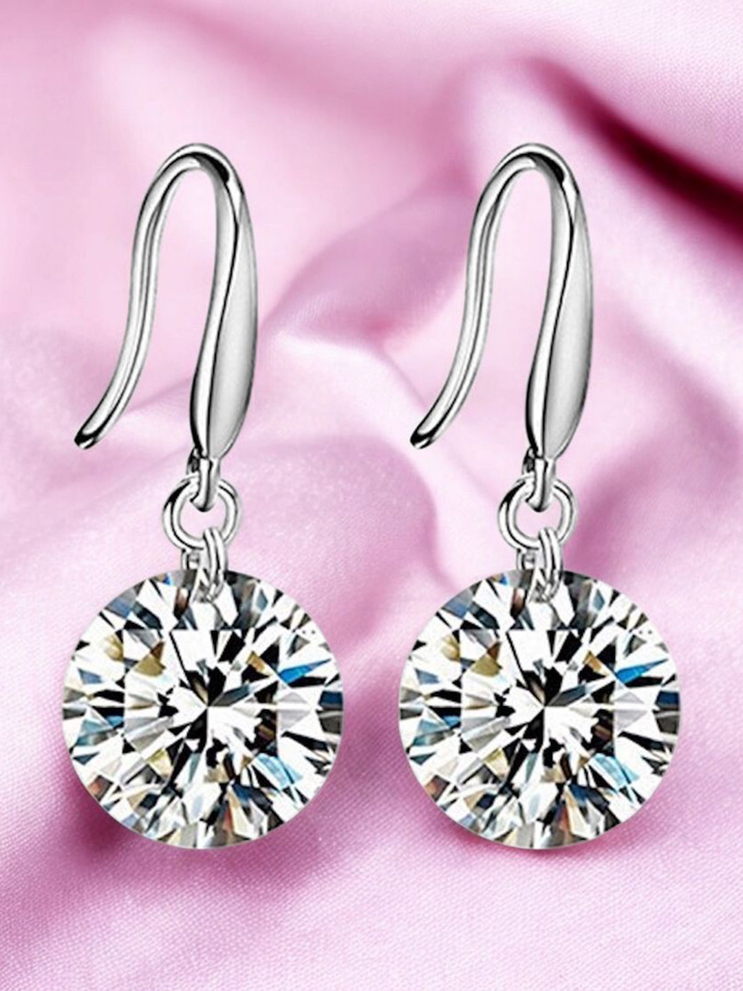 Nilu's Collection Set Of 2 Silver-Plated Light Weight CZ & Crystal Drop Earrings