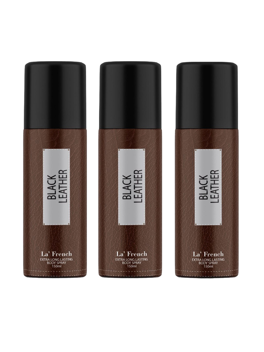 La French Men Set Of 3 Black Leather Deodorant Body Spray-150ml